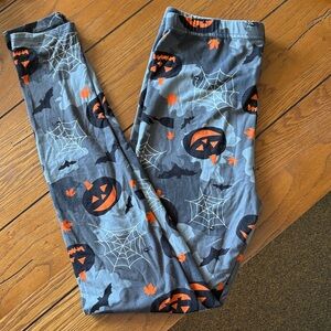 Halloween Themed Leggings with Pumpkin and Spider Web Print